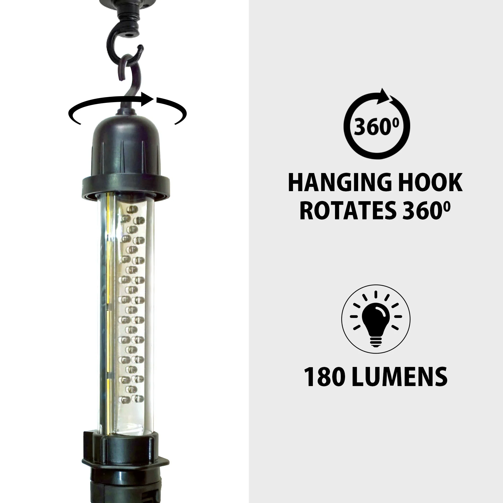 Koolatron 12V Portable Hanging LED Work Light w/ 10 Ft (3 m) Cord, Black, Handsfree Lantern, Weatherproof Ultra-Bright Flood Light for Construction, Camping, Jobsite, Emergency