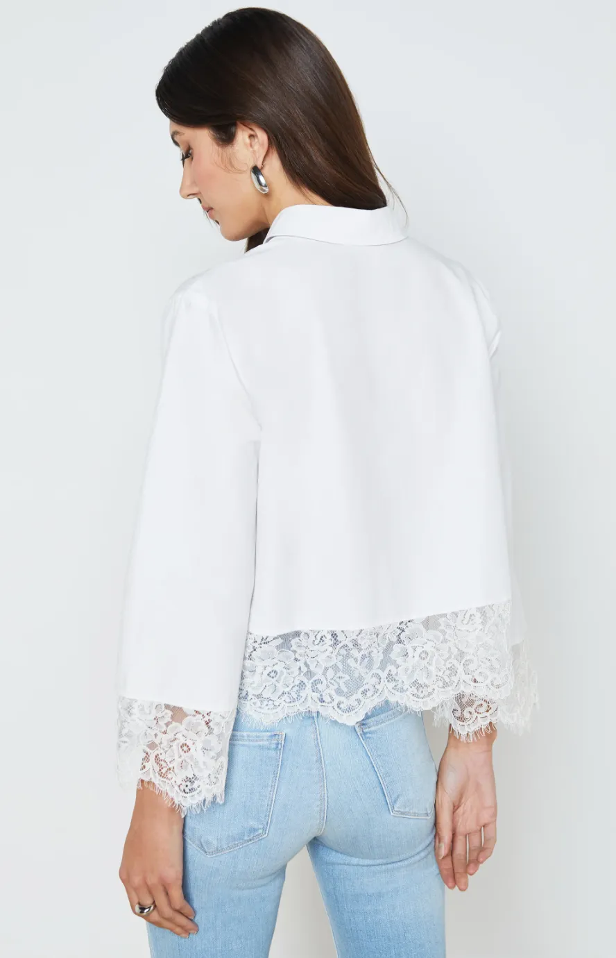 L'AGENCE LEVO LACE TRIM CROPPED SHIRT