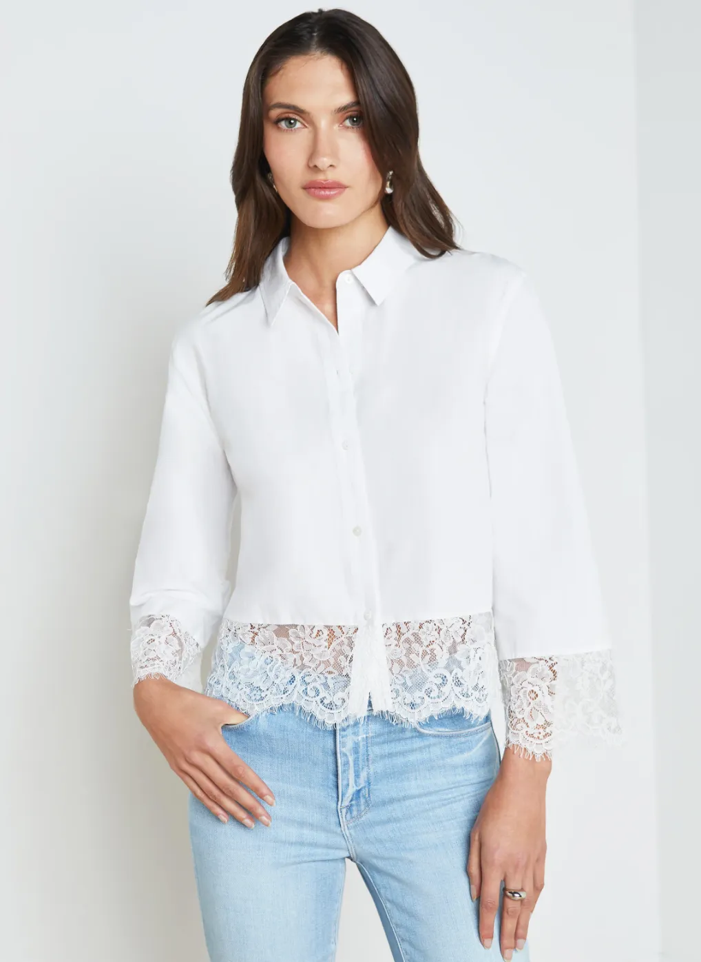 L'AGENCE LEVO LACE TRIM CROPPED SHIRT