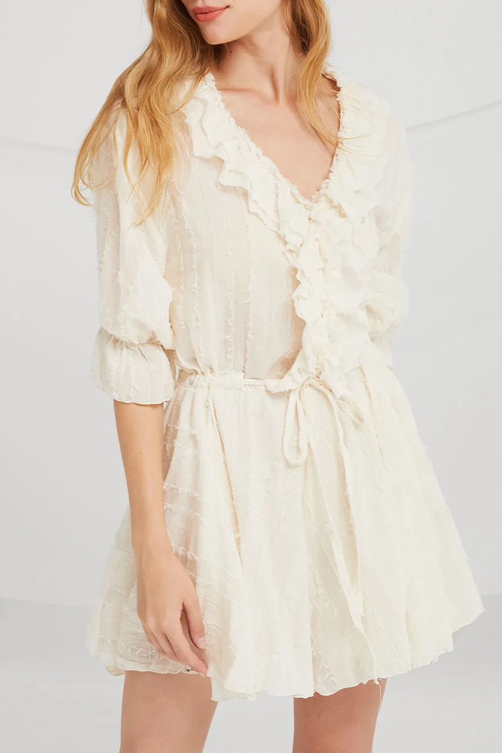 Layla Textured Sheer Ruffle Romper