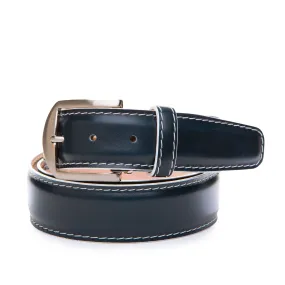 LEN Belt French Calf Navy w/ White Edge and Stitching STK