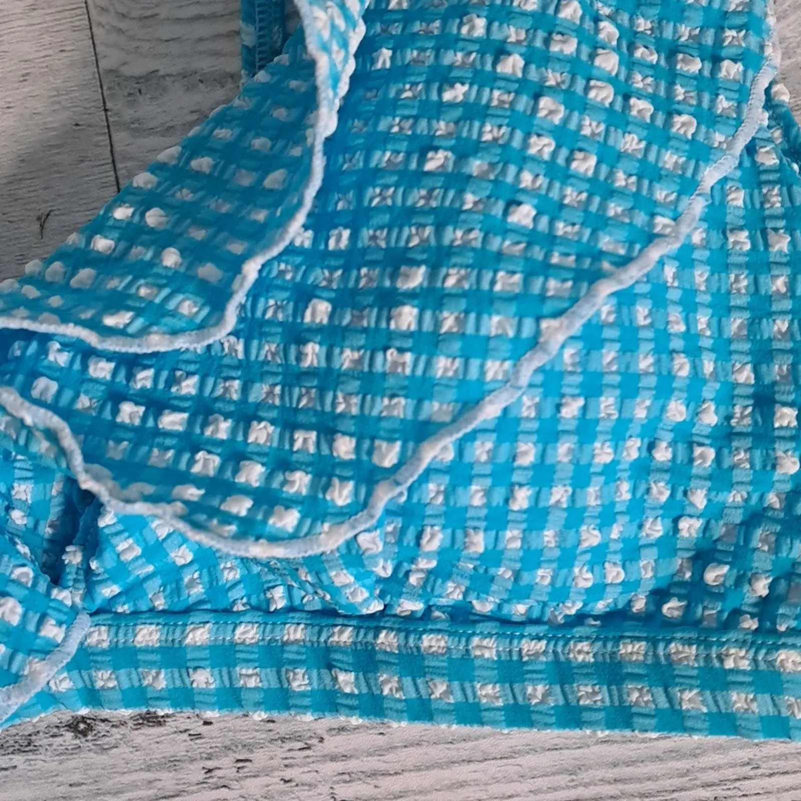 Lilly Pulitzer Aelin Bikini Swim Top Turquoise Oasis Crinkle Gingham