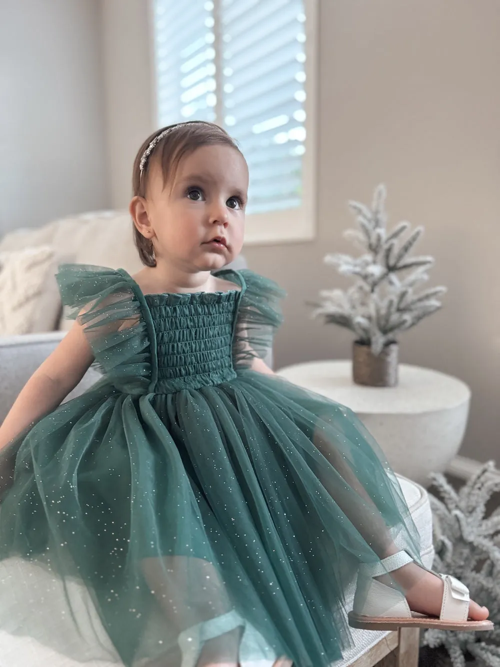 Lotus Girls Green Sparkle Christmas Dress