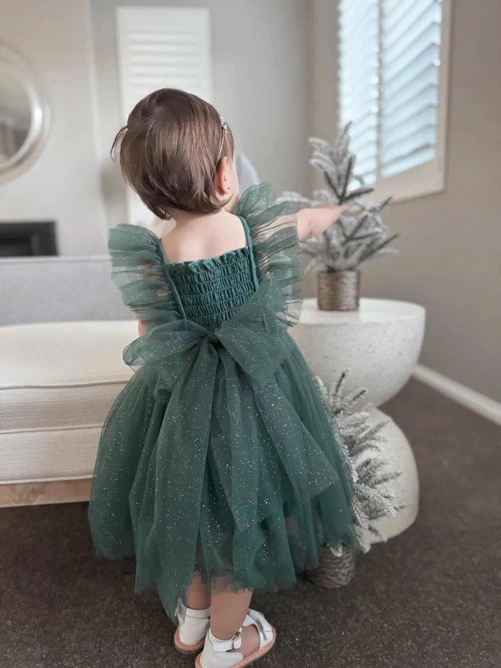 Lotus Girls Green Sparkle Christmas Dress