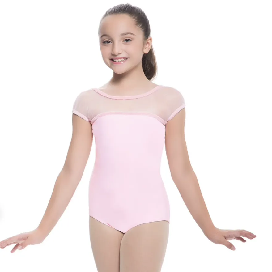 Mesh Cap Sleeve Leotard -- Princess Pink Leotard -- Youth 7037