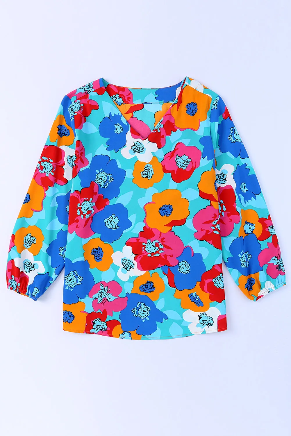 Multicolor Floral Print V Neck 3/4 Sleeve Blouse