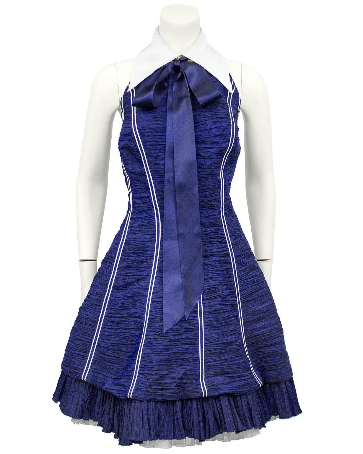 Navy Blue Micro Pleated Cocktail Dress