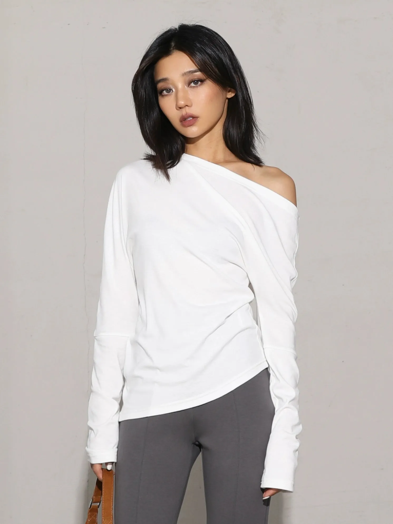 Off-Shoulder Folded Long Sleeve Top