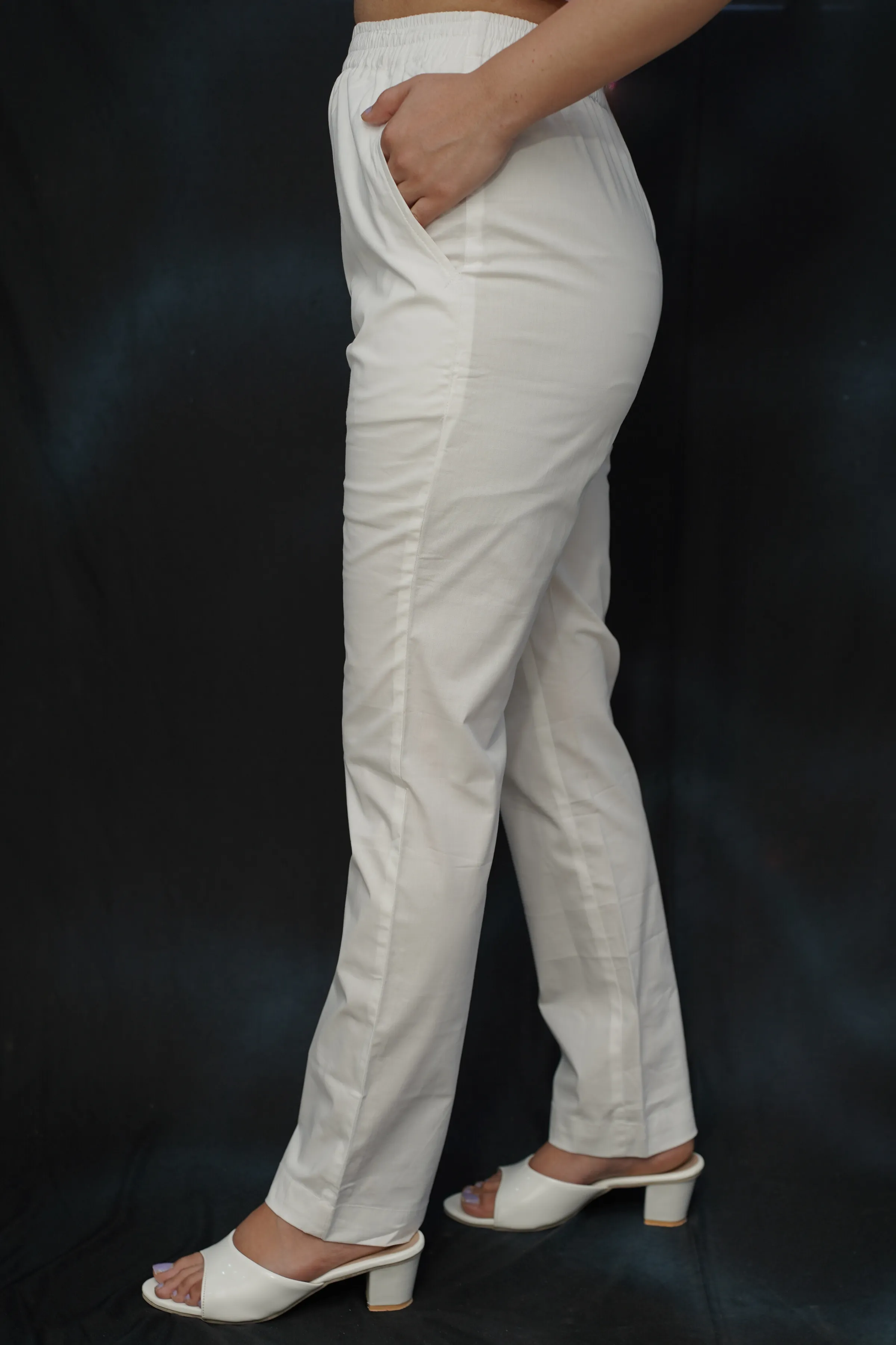 Off White Cotton Kurti Pant