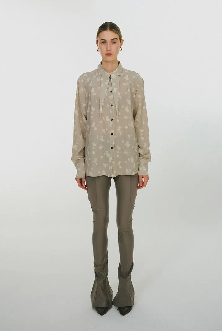 Oversized Floral Print Silk Shirt | Beige