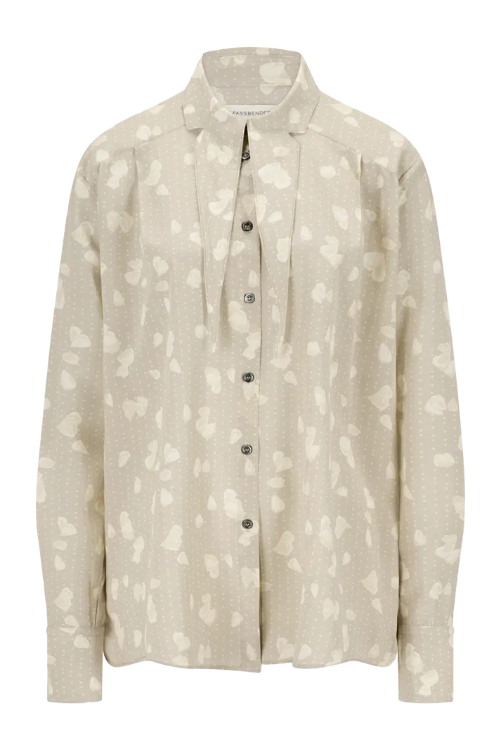 Oversized Floral Print Silk Shirt | Beige