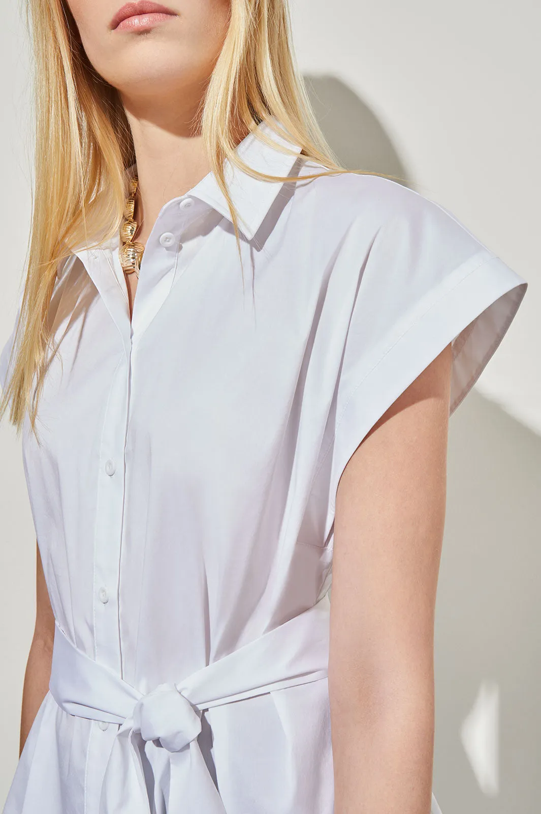 Plus Size High-Low Shirt - Tie-Waist Stretch Cotton