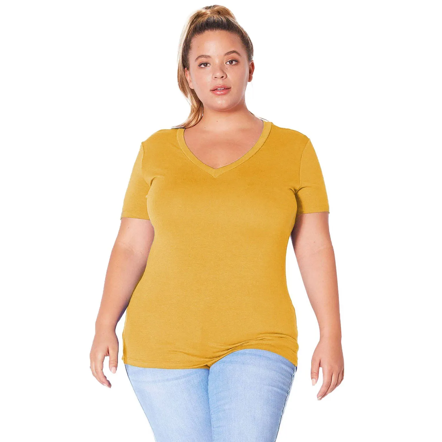 Plus Size V-neck Short Sleeve Basic Tee