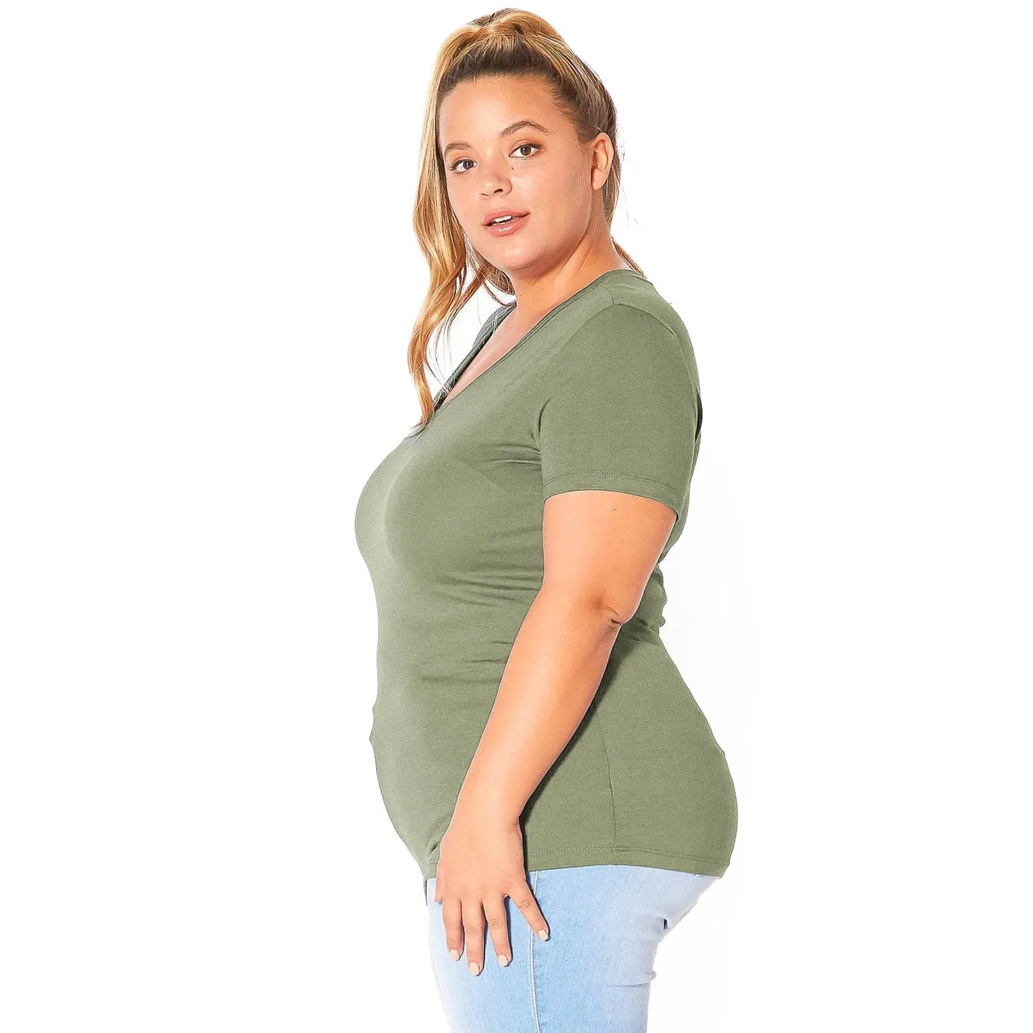 Plus Size V-neck Short Sleeve Basic Tee