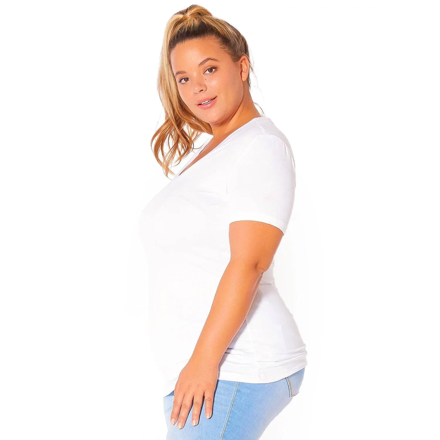 Plus Size V-neck Short Sleeve Basic Tee