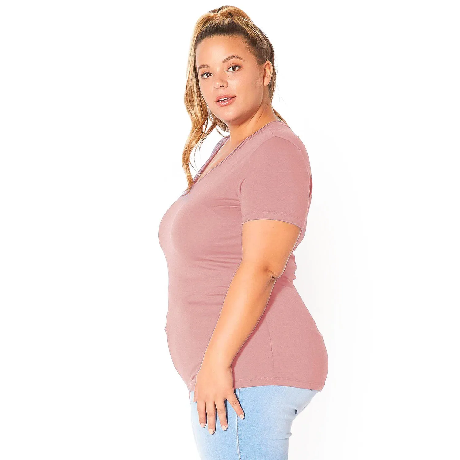 Plus Size V-neck Short Sleeve Basic Tee