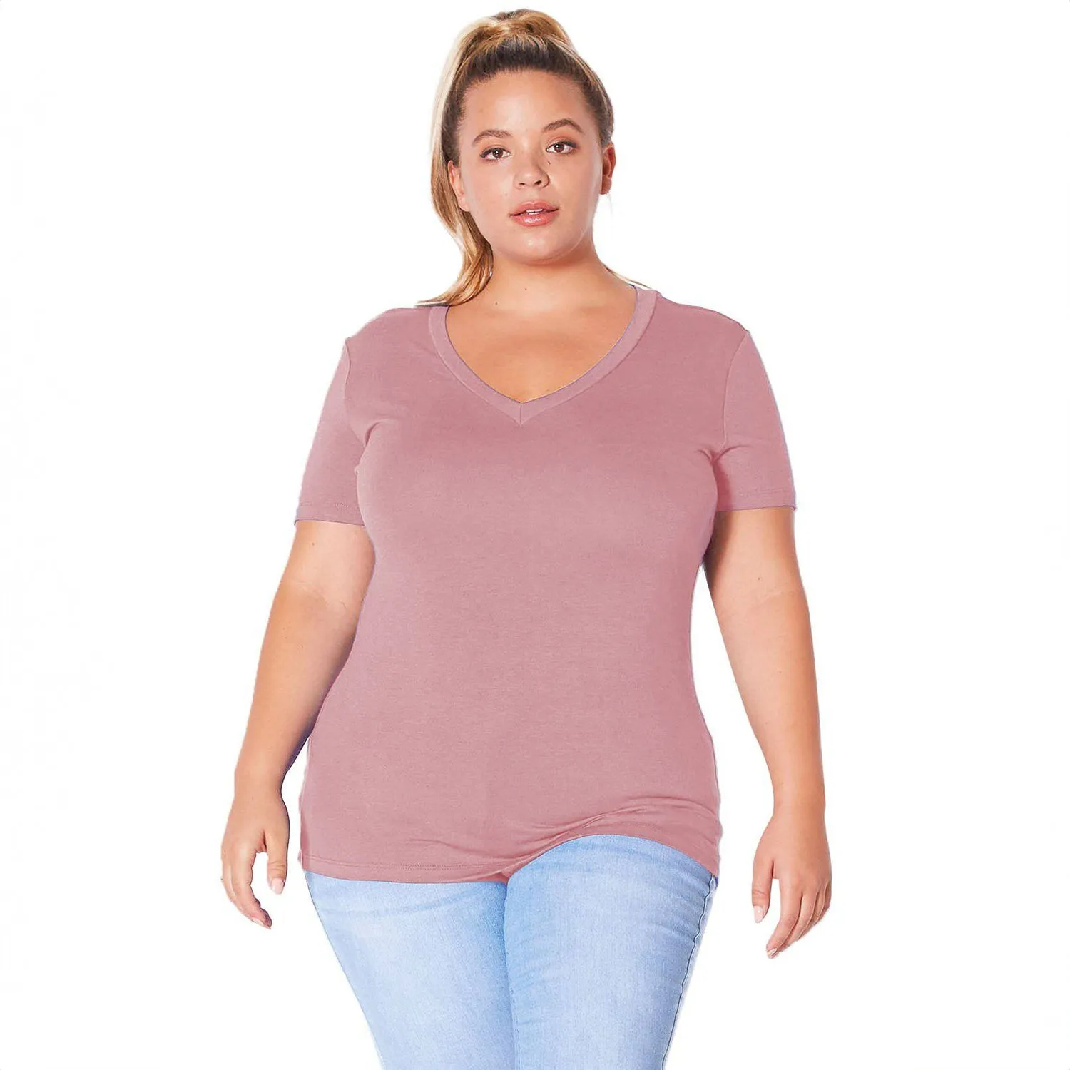 Plus Size V-neck Short Sleeve Basic Tee