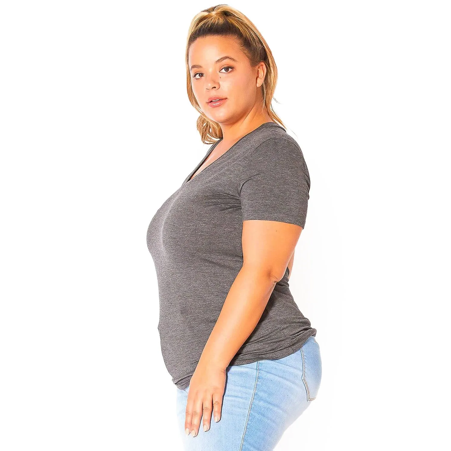 Plus Size V-neck Short Sleeve Basic Tee