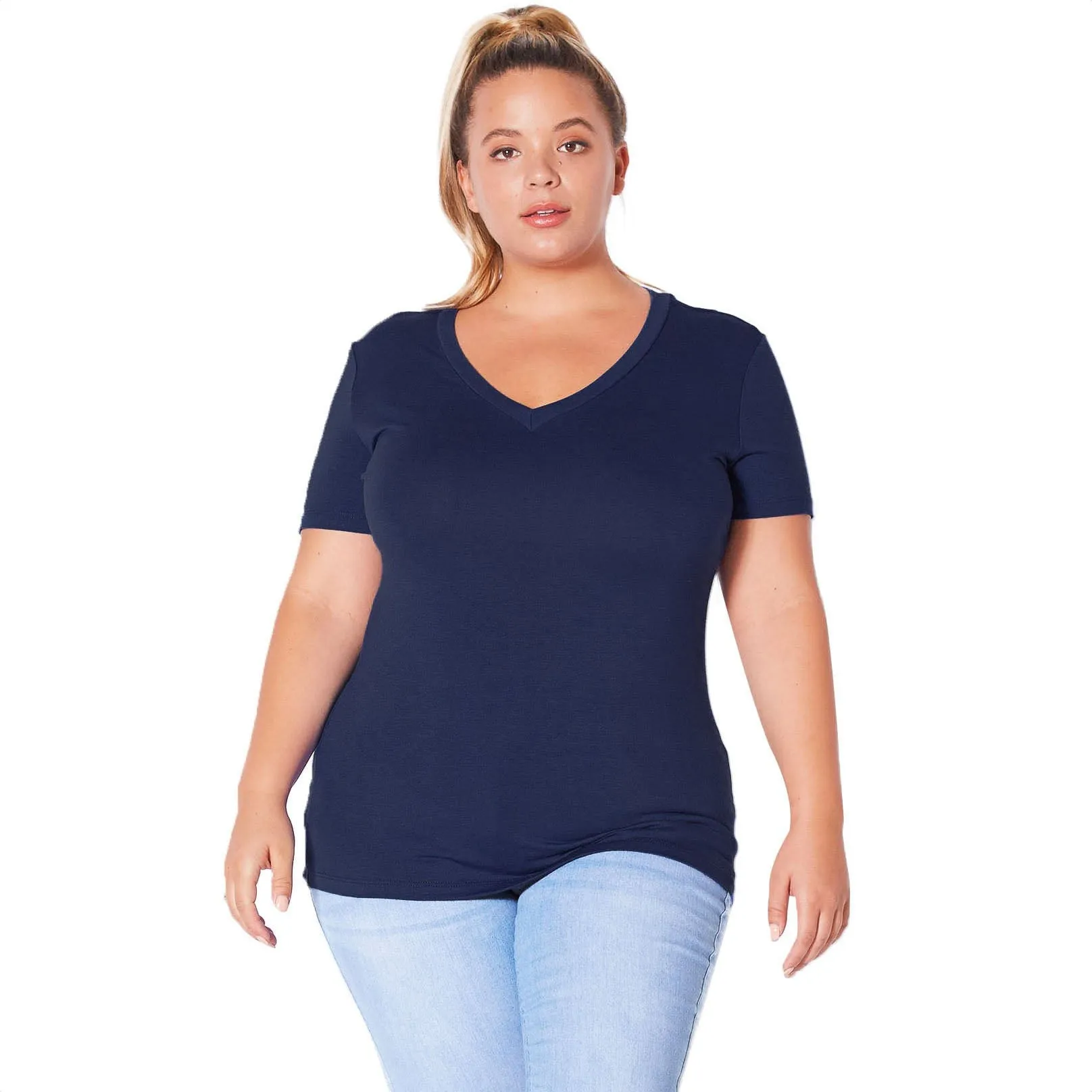 Plus Size V-neck Short Sleeve Basic Tee