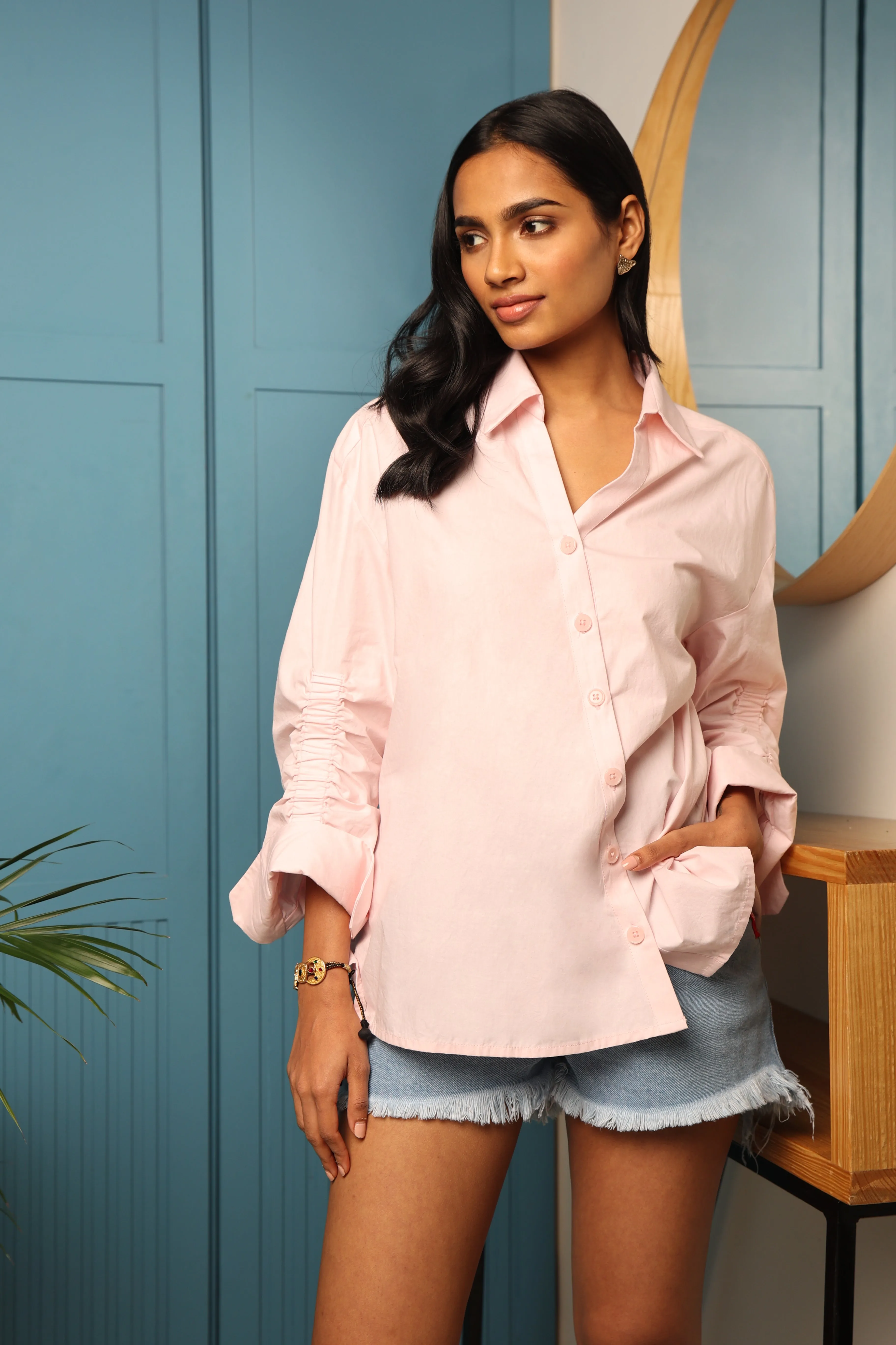 Powder Pink Ruched Shirt