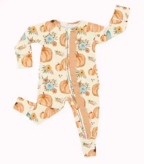 [Pre Order] Fabulous Fall Hello Gourdgeous - Bamboo Ruffled Zippy Romper (EST SHIP LATE OCT)