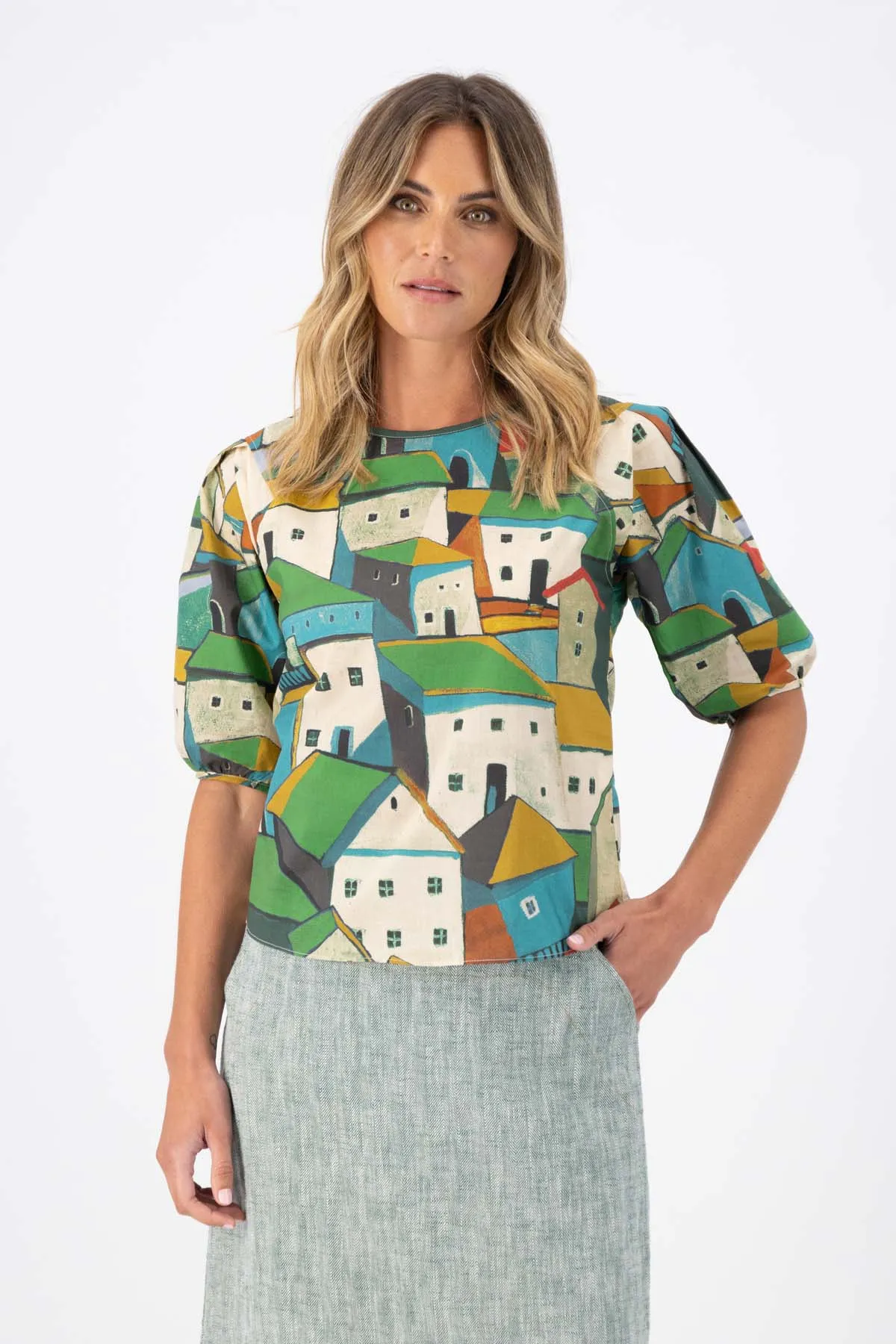 Pueblito Blouse Green in Cotton