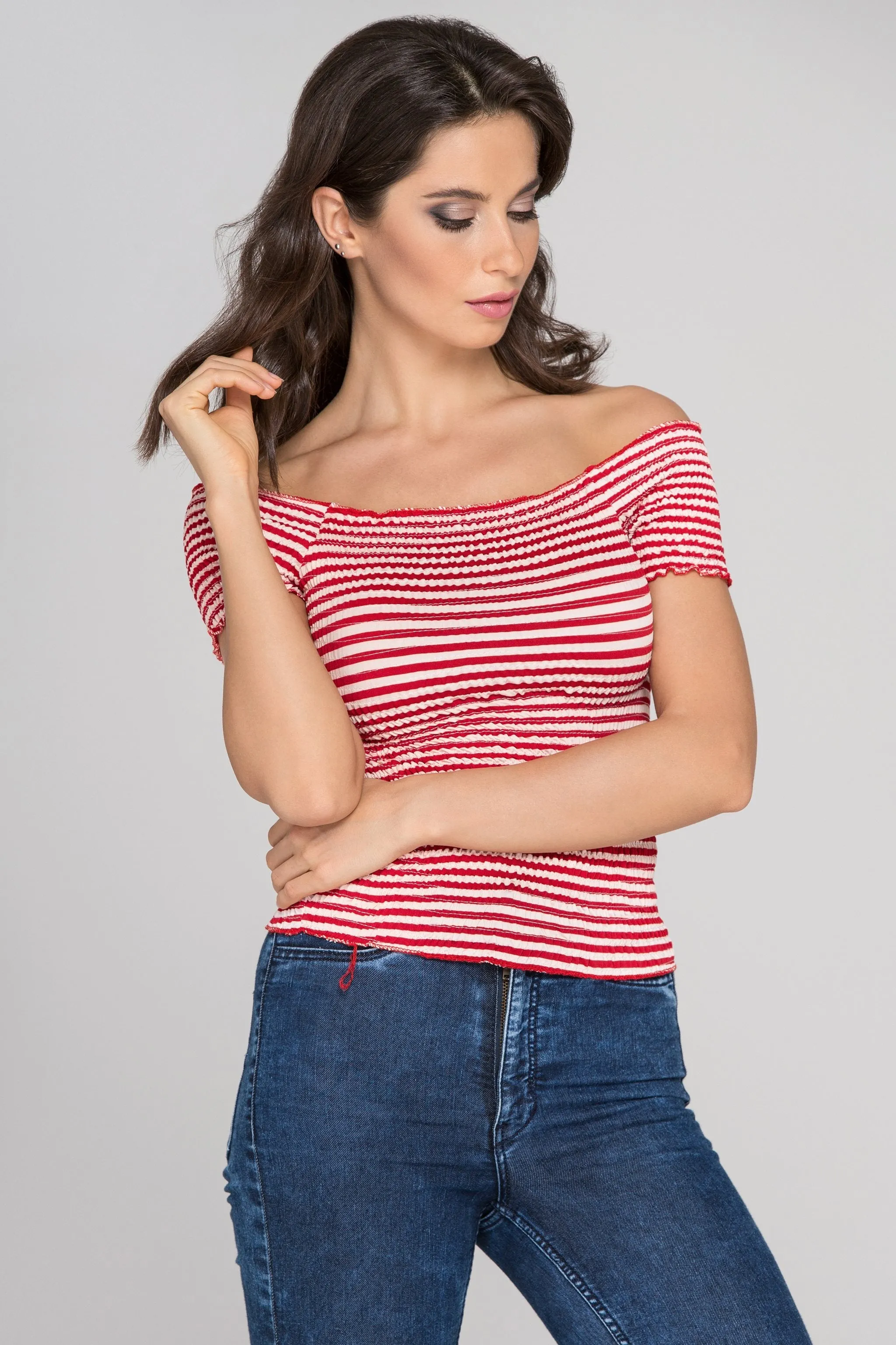 Red Stripe Smocked Top