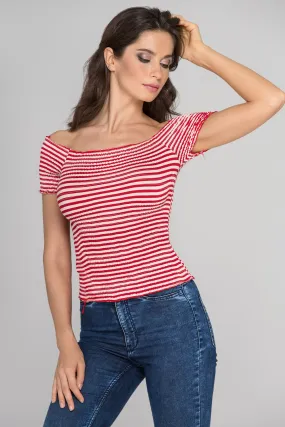 Red Stripe Smocked Top