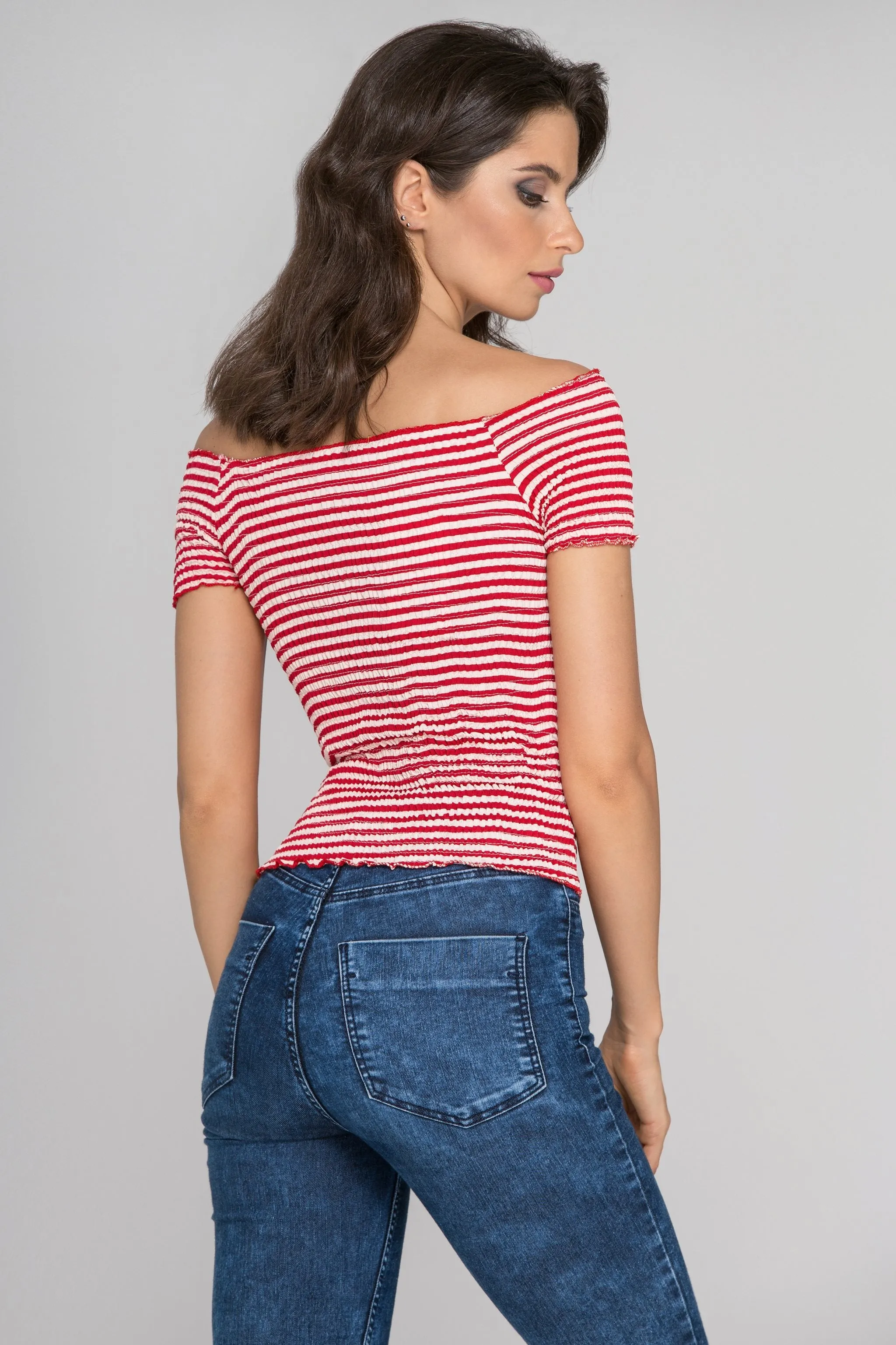 Red Stripe Smocked Top