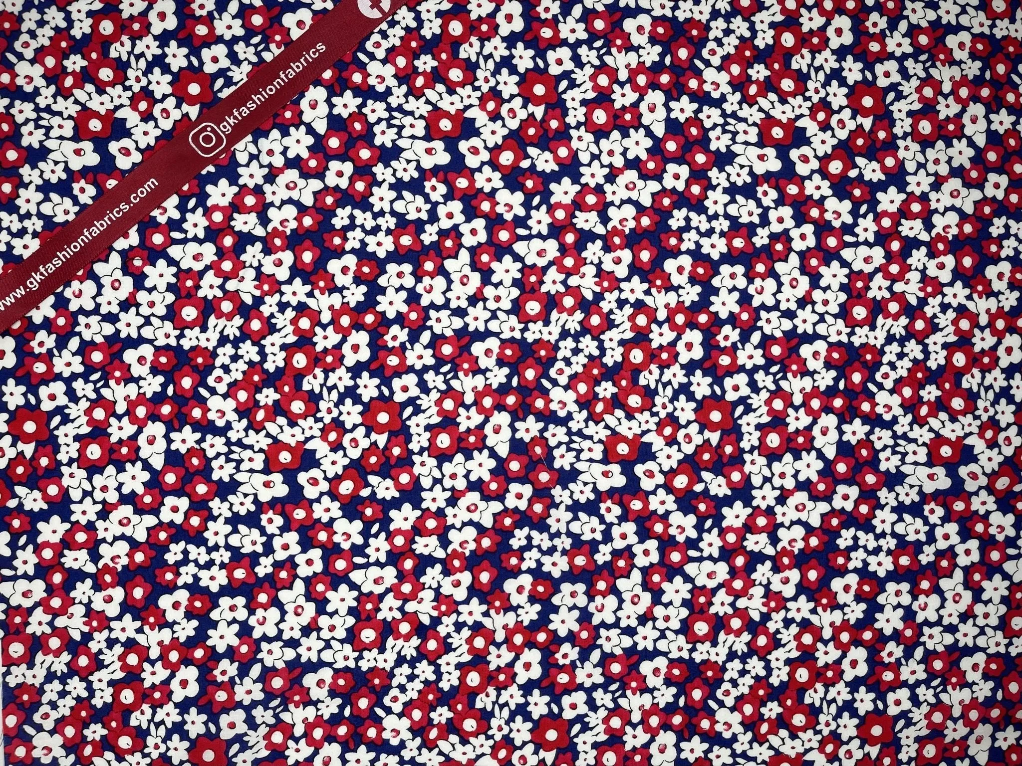 Red-White Ditsy Floral - Washed 100% Cotton Poplin  Reactive Print -8068