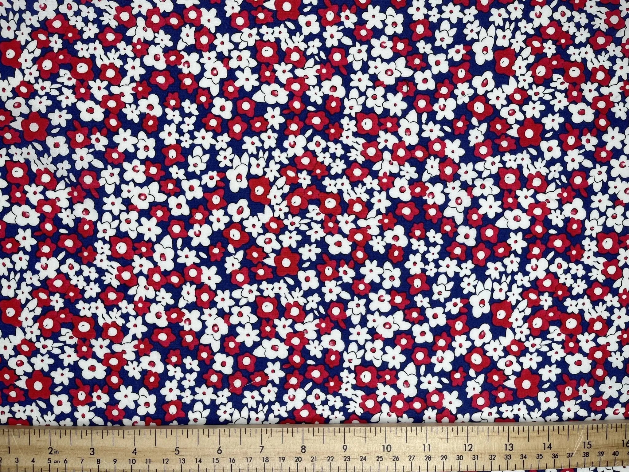 Red-White Ditsy Floral - Washed 100% Cotton Poplin  Reactive Print -8068