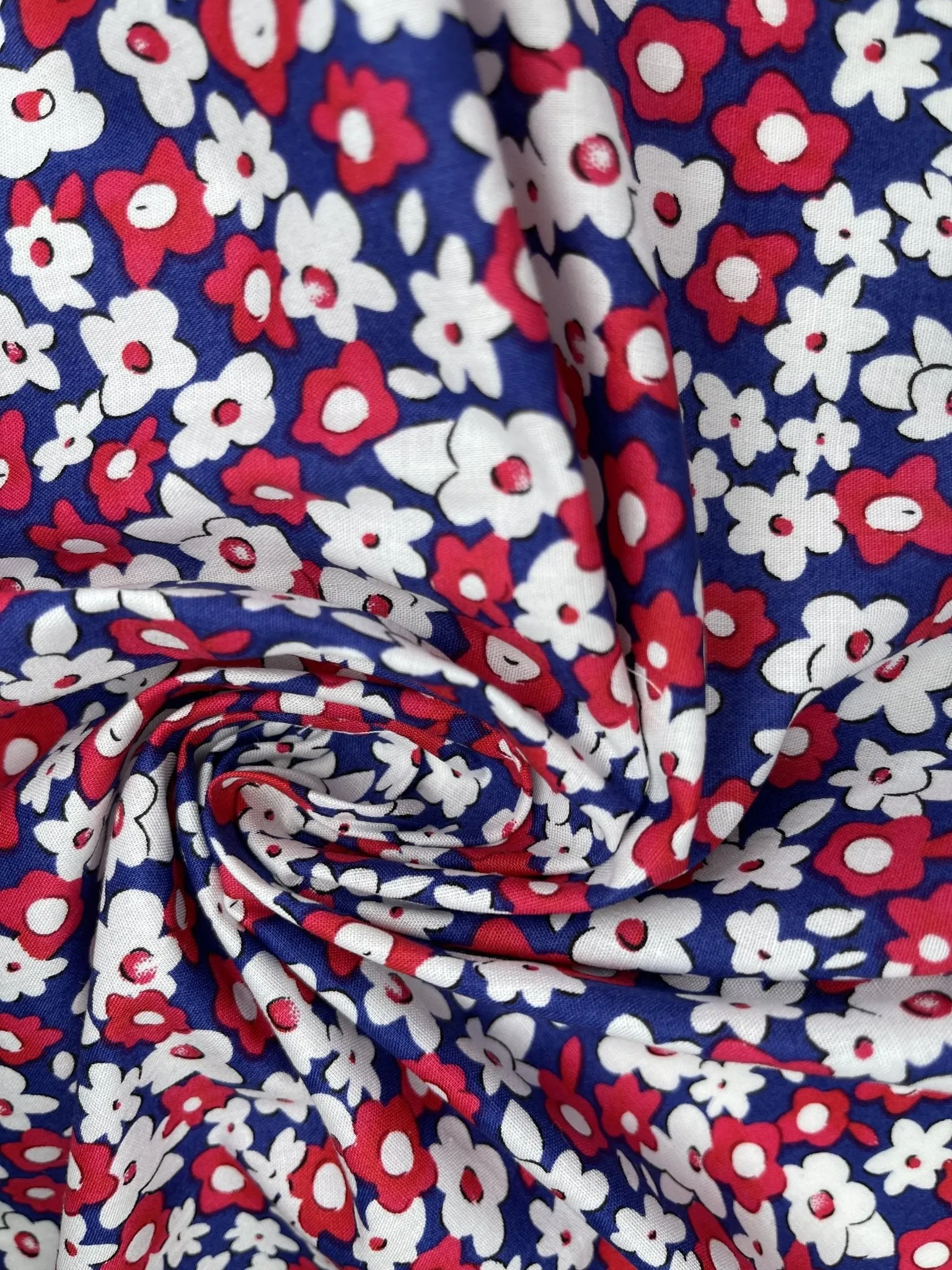 Red-White Ditsy Floral - Washed 100% Cotton Poplin  Reactive Print -8068