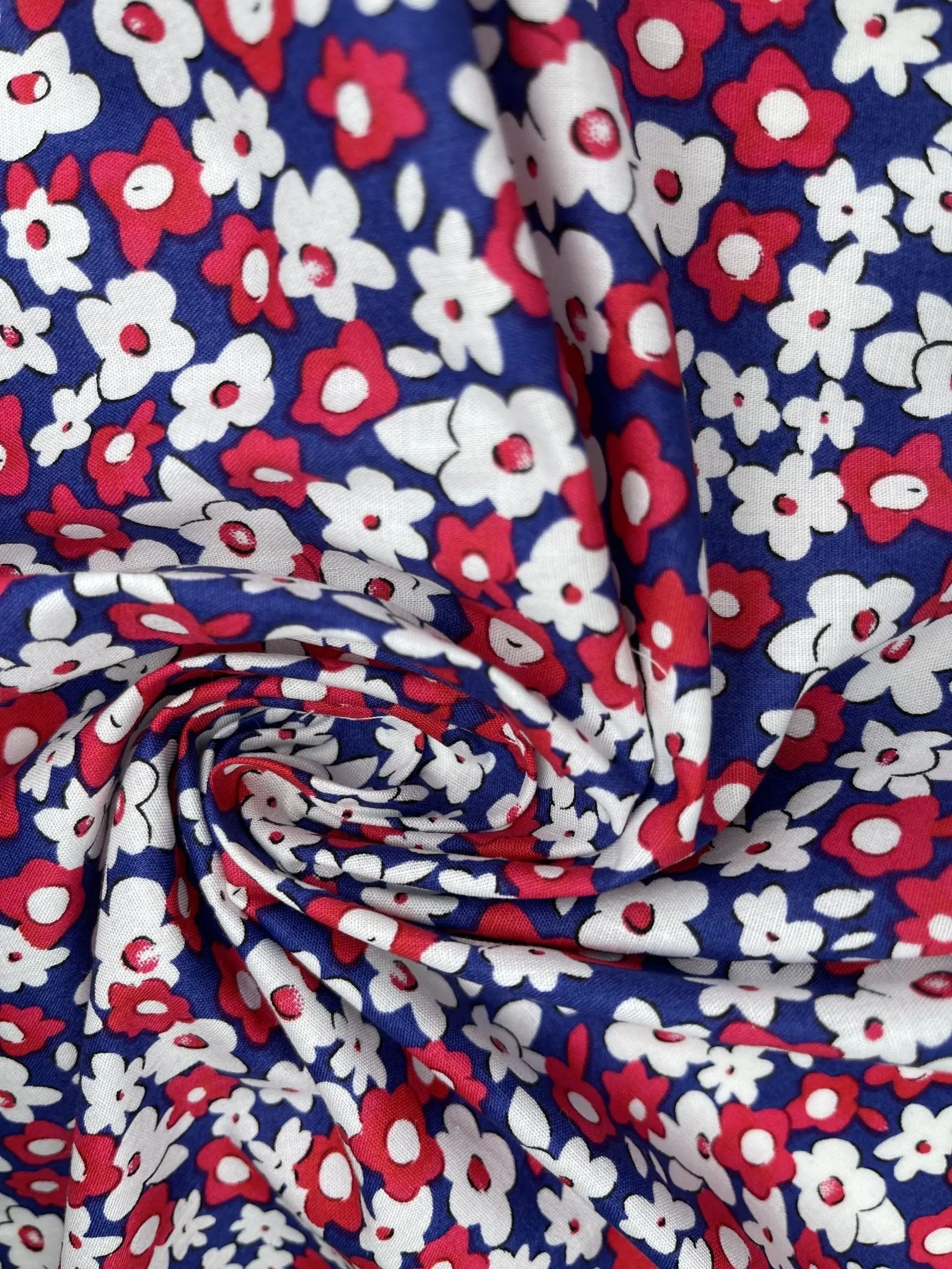 Red-White Ditsy Floral - Washed 100% Cotton Poplin  Reactive Print -8068