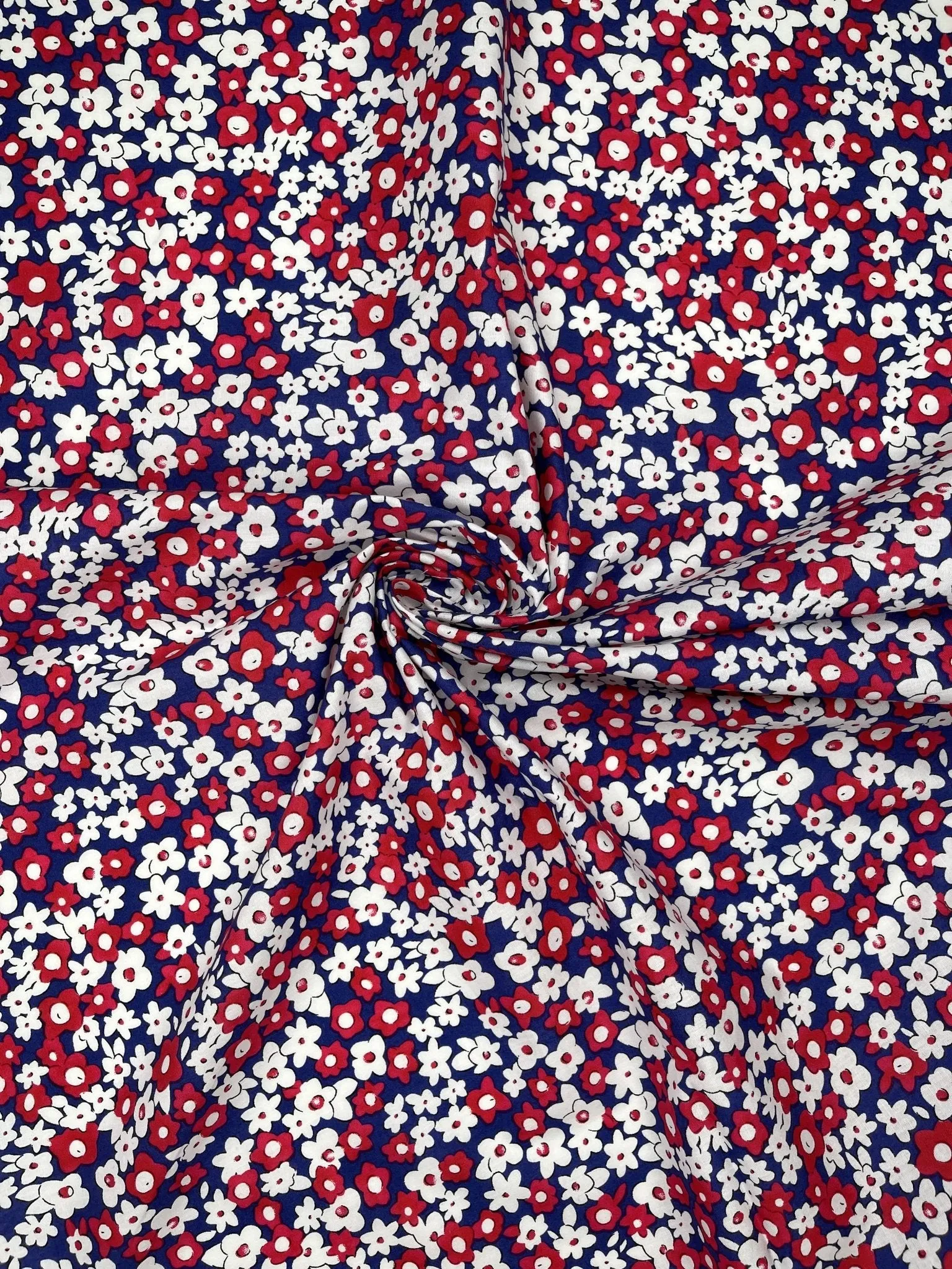 Red-White Ditsy Floral - Washed 100% Cotton Poplin  Reactive Print -8068