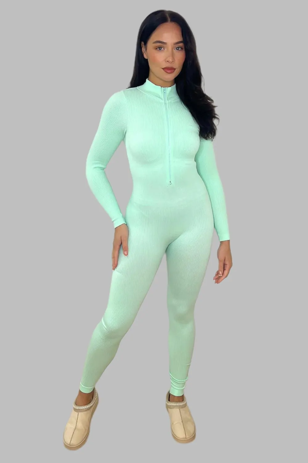 Ribbed Stretch Jersey Zipped Front Onesie