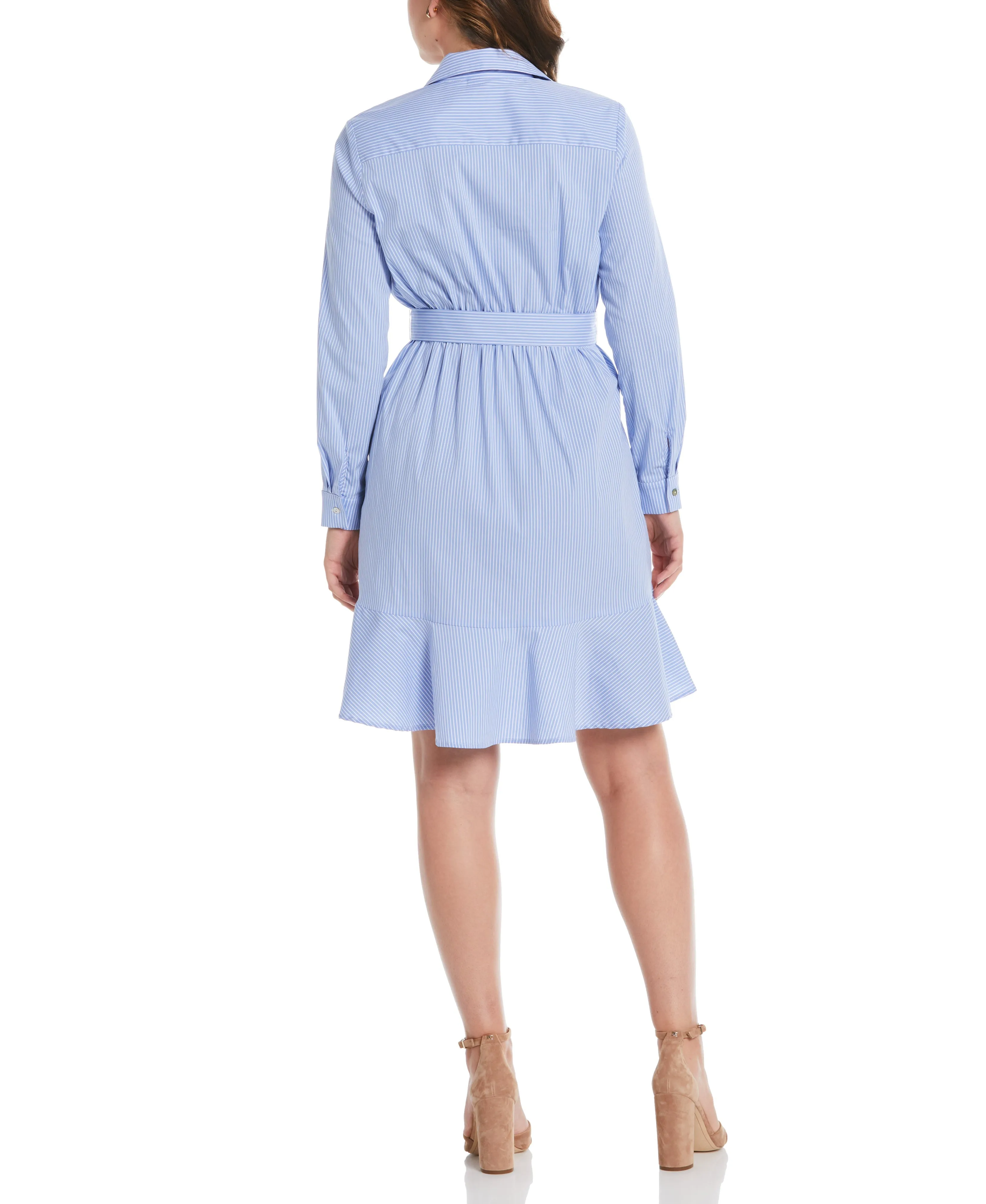 Stripe Poplin Ruffle Wrap Dress