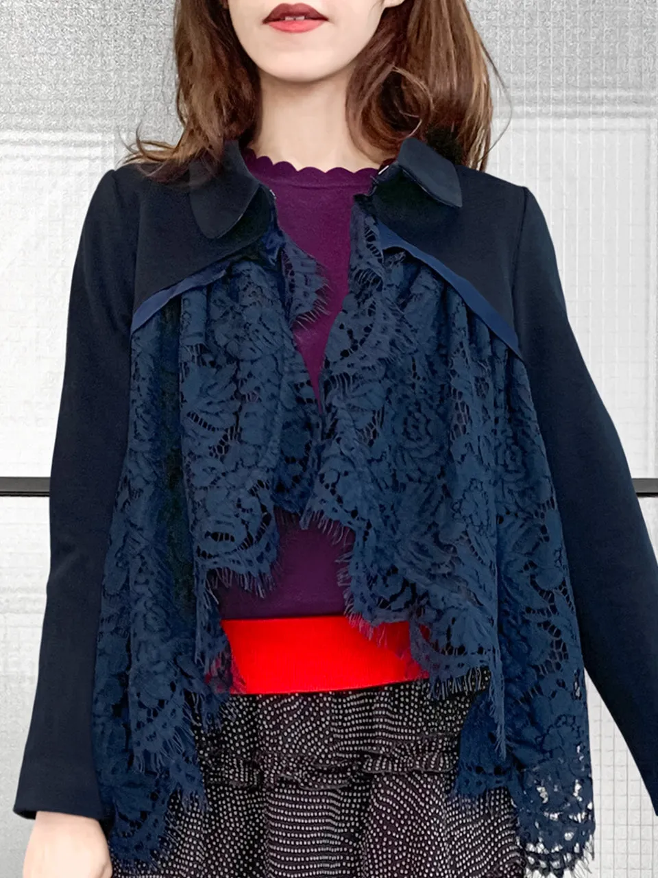 Surprise Sale! Navy Wool Blend Swing High/Low Lace Dolly Jacket