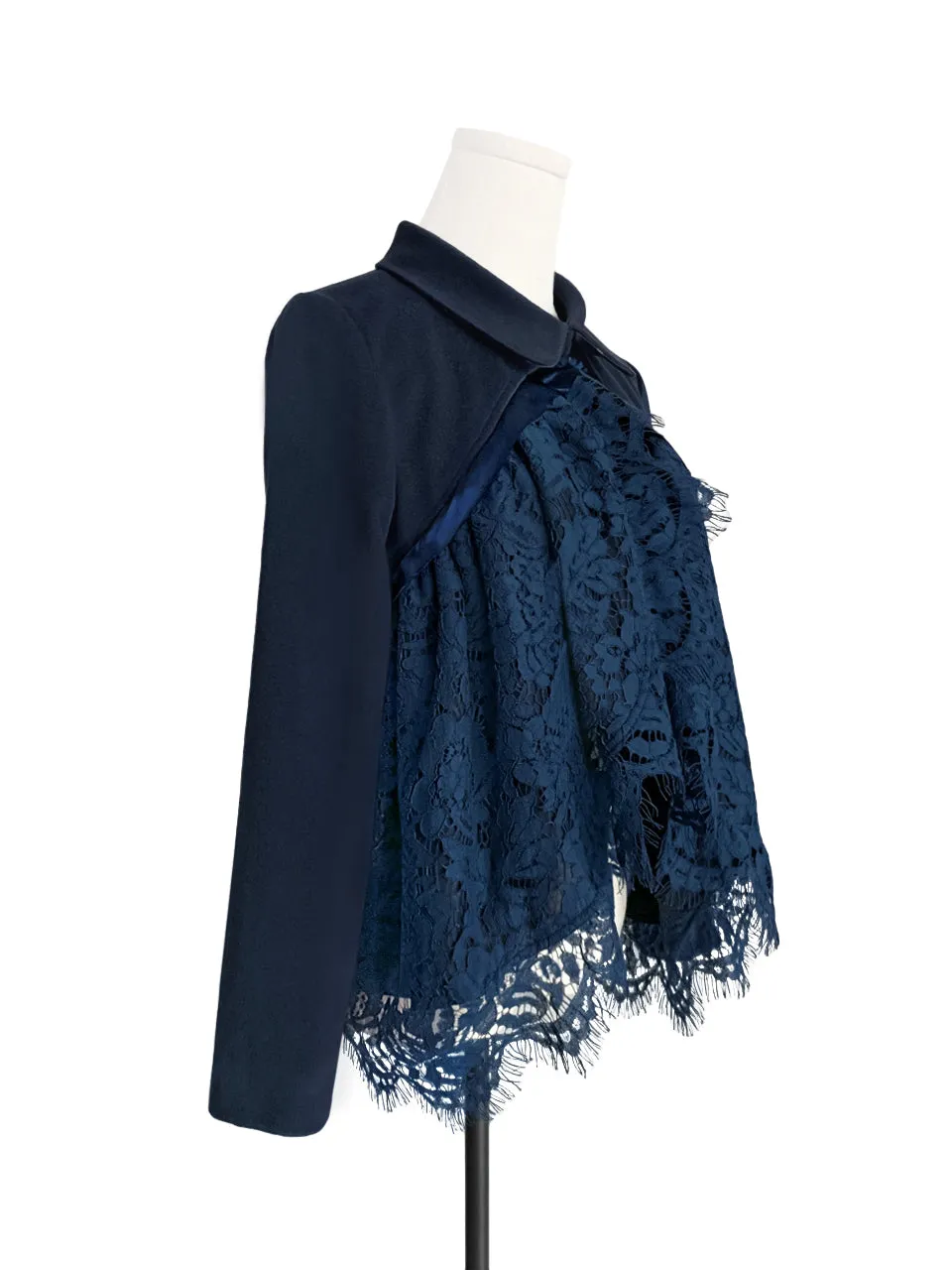 Surprise Sale! Navy Wool Blend Swing High/Low Lace Dolly Jacket