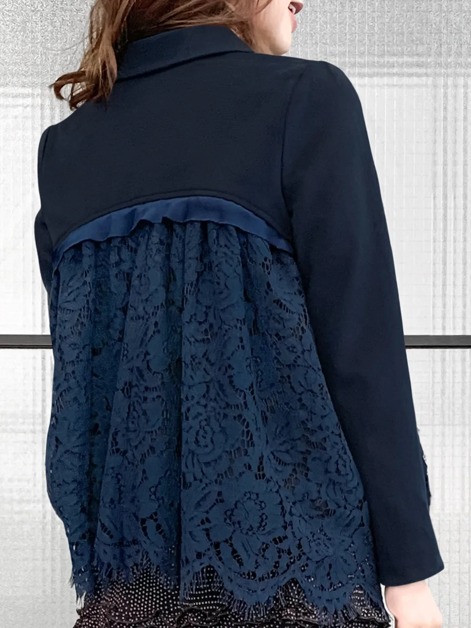 Surprise Sale! Navy Wool Blend Swing High/Low Lace Dolly Jacket