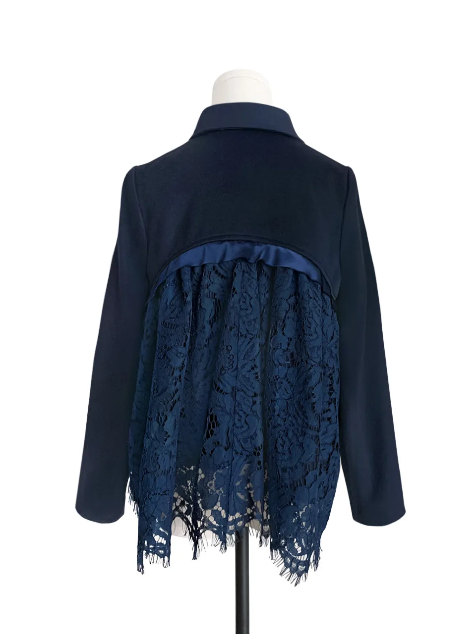 Surprise Sale! Navy Wool Blend Swing High/Low Lace Dolly Jacket