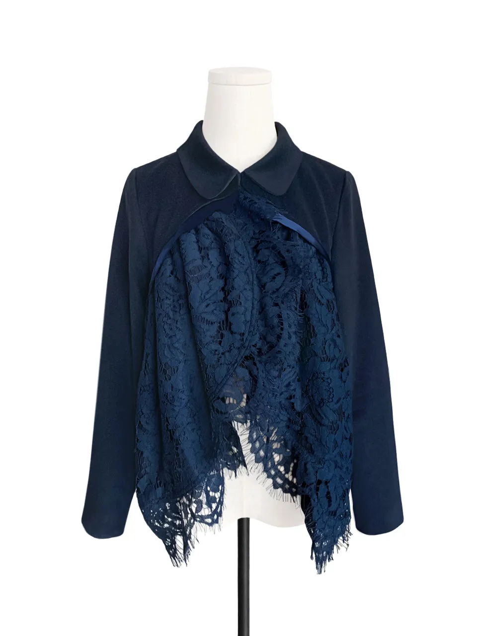 Surprise Sale! Navy Wool Blend Swing High/Low Lace Dolly Jacket