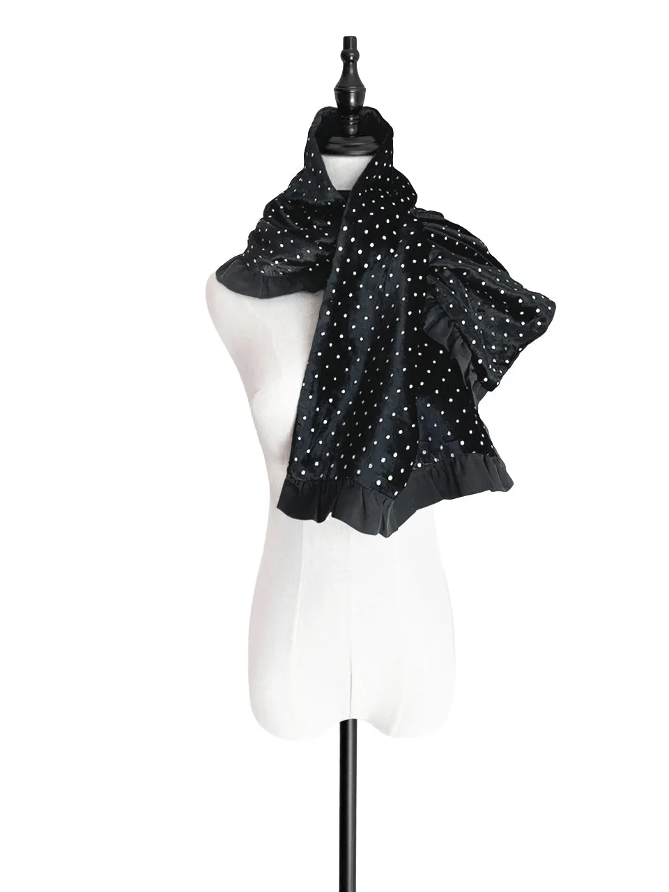 Surprise Sale! Reversible Velvet Dots & Embossed Houndstooth Ruffle Trim Pull Through Scarf