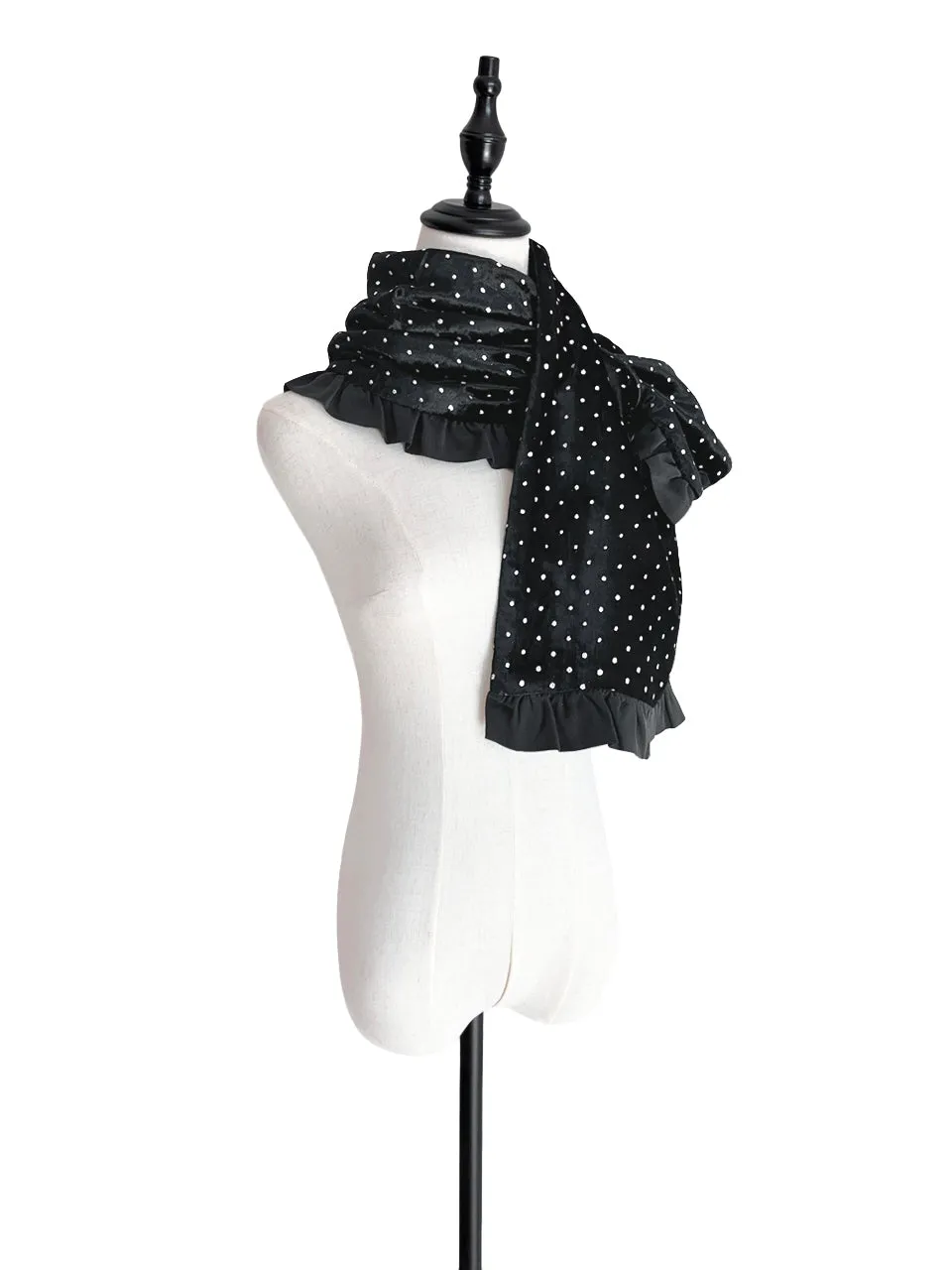 Surprise Sale! Reversible Velvet Dots & Embossed Houndstooth Ruffle Trim Pull Through Scarf