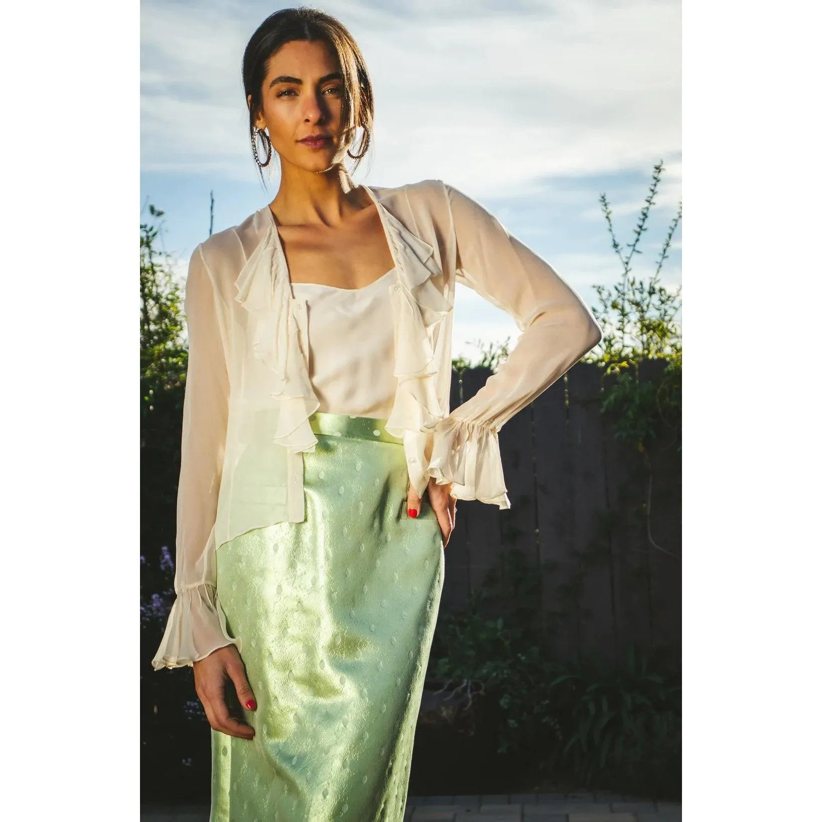 SUSAN BECKER 90's Green Silk Skirt | Size S