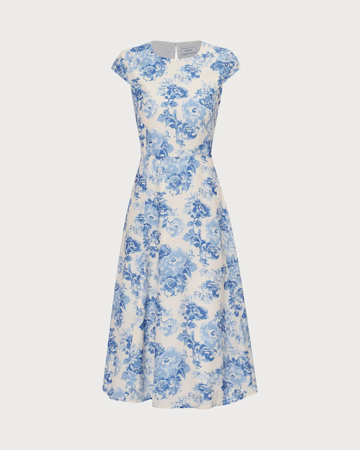 The Blue Round Neck Cap Sleeve Floral Midi Dress