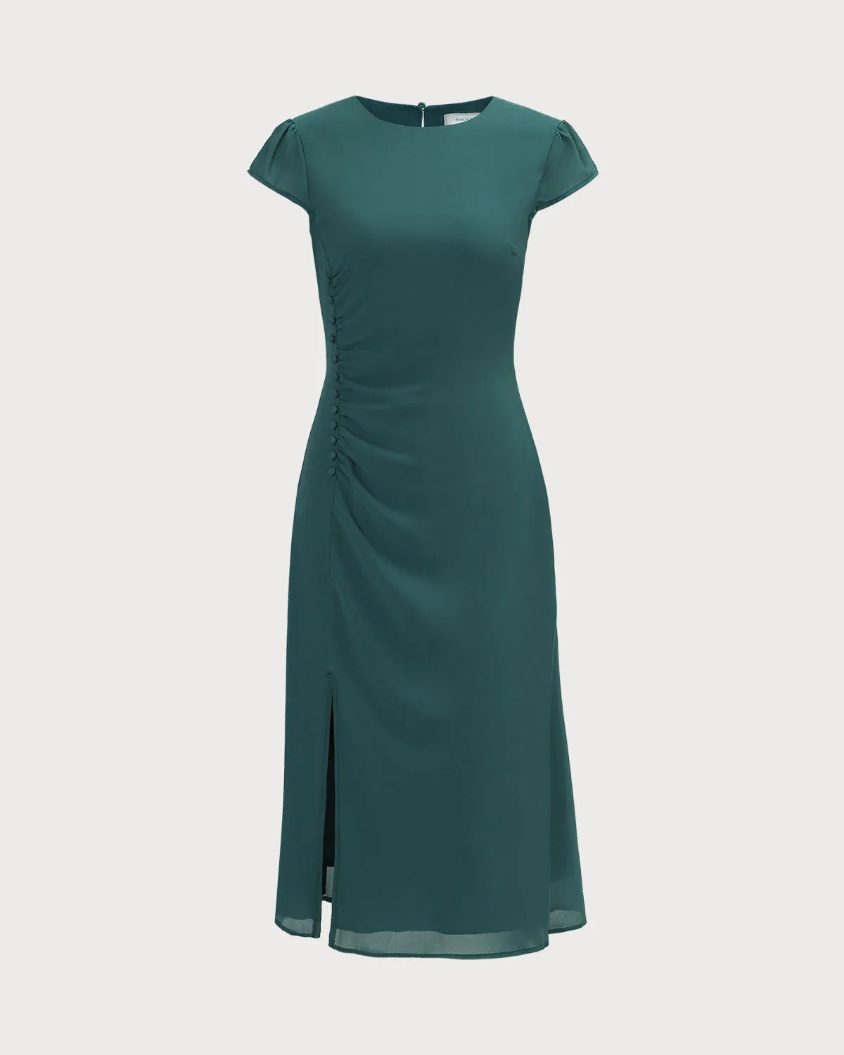 The Green Cap Sleeve Side Split Midi Dress