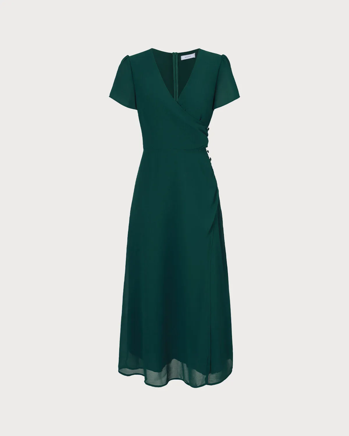 The Green V Neck Button Wrap Maxi Dress