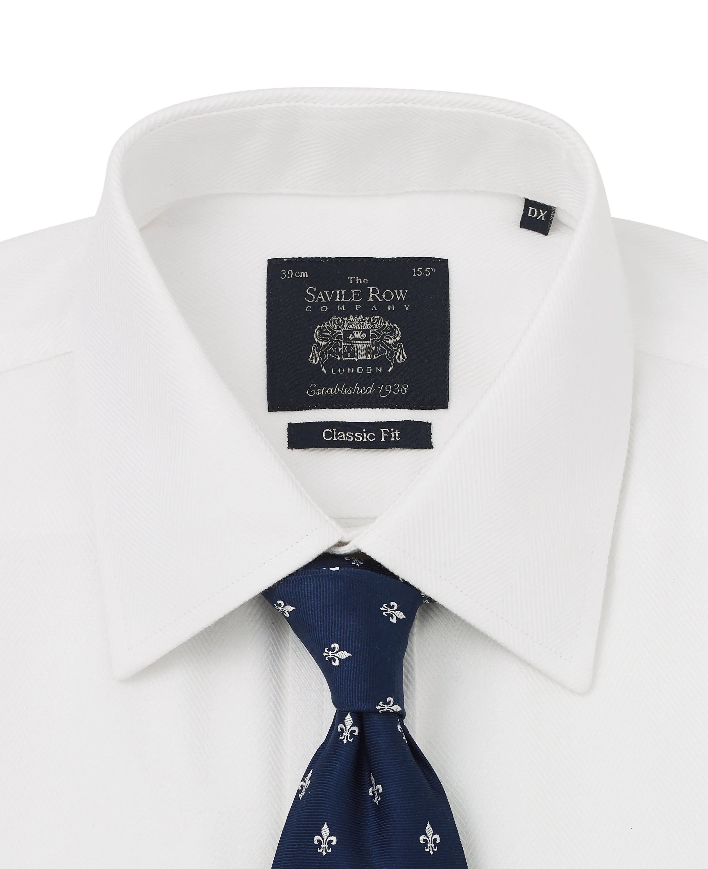 White Wide Herringbone Classic Fit Non-Iron Formal Shirt - Double Cuff