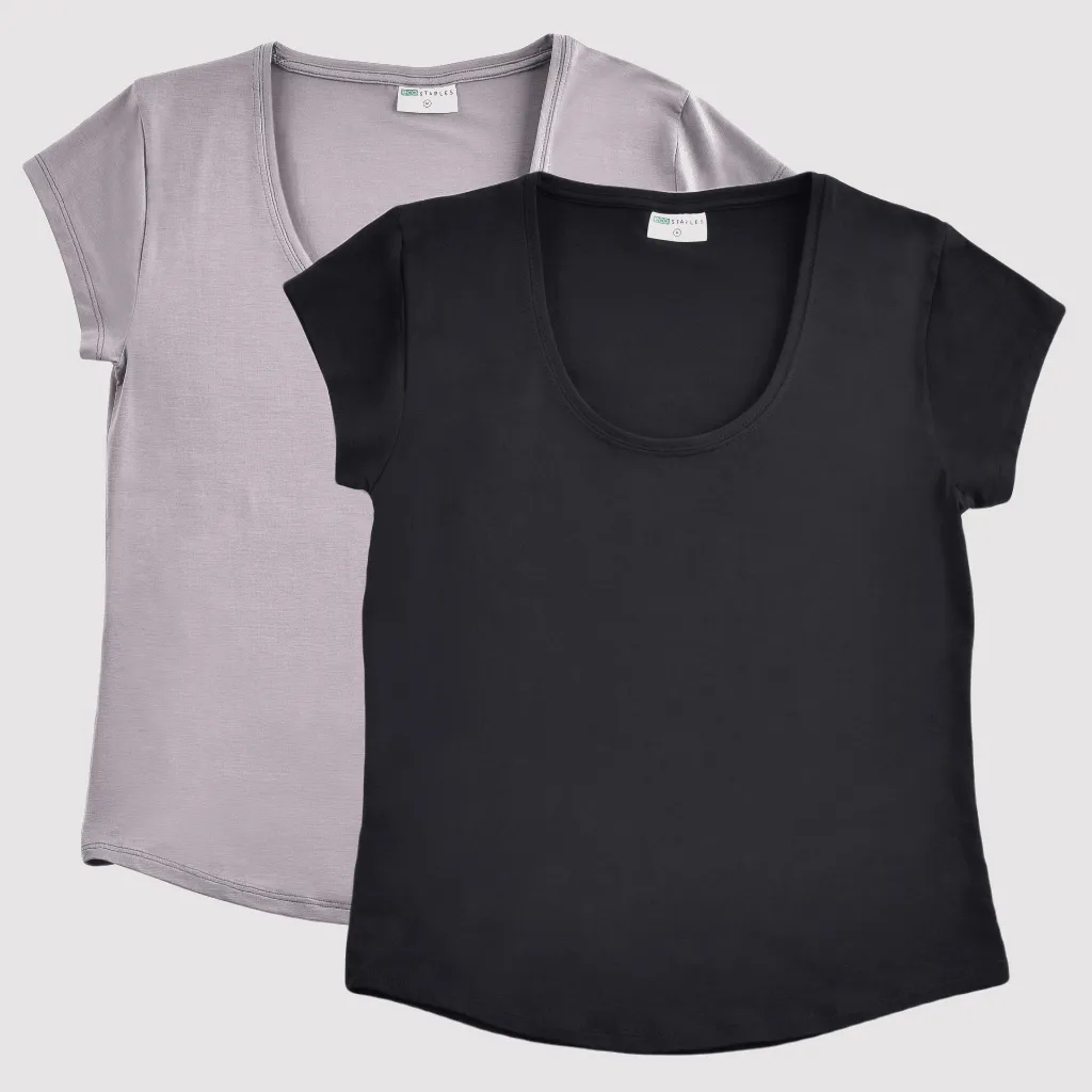 Women’s Bamboo Scoop Neck T-Shirt - 2 Pack Essential Range