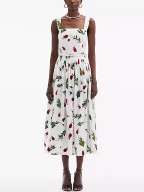 Women’s Belted Tulip Printed White Sundress